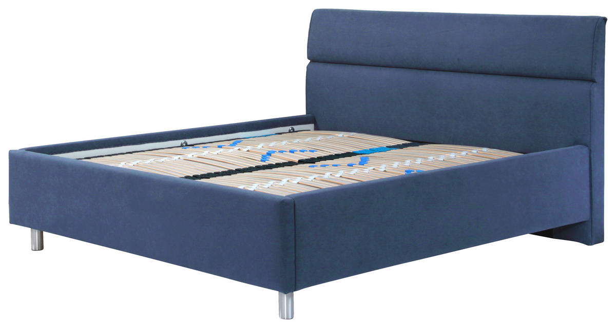 ČALÚNENÁ POSTEĽ, 180/200 cm, tmavomodrá - biela/tmavomodrá, Konventionell, kov/drevo (180/200cm) - Esposa