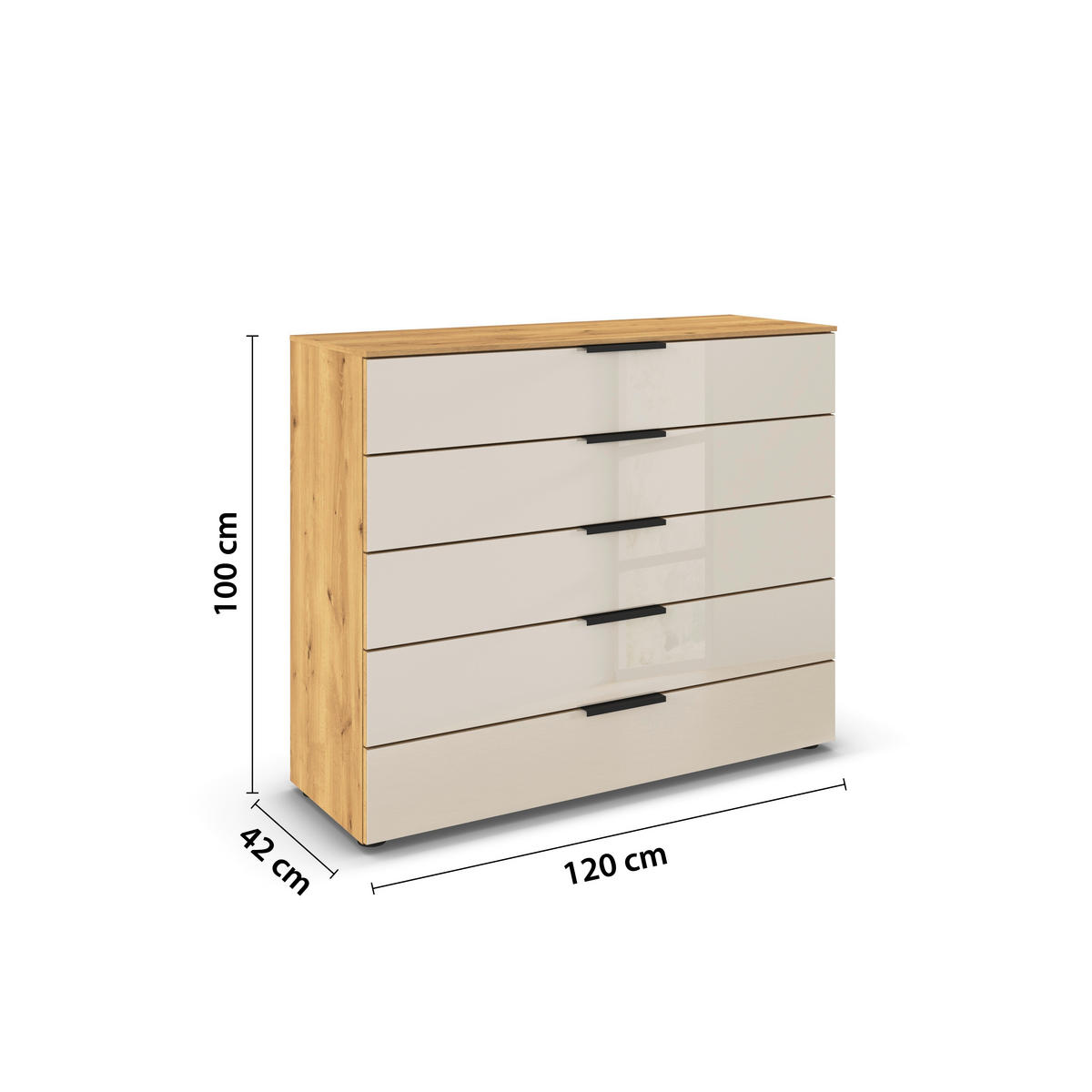KOMÓD 120/100/42 cm  - tölgyfa színű/Pezsgő, Basics, műanyag/faalapú anyag (120/100/42cm) - Novel