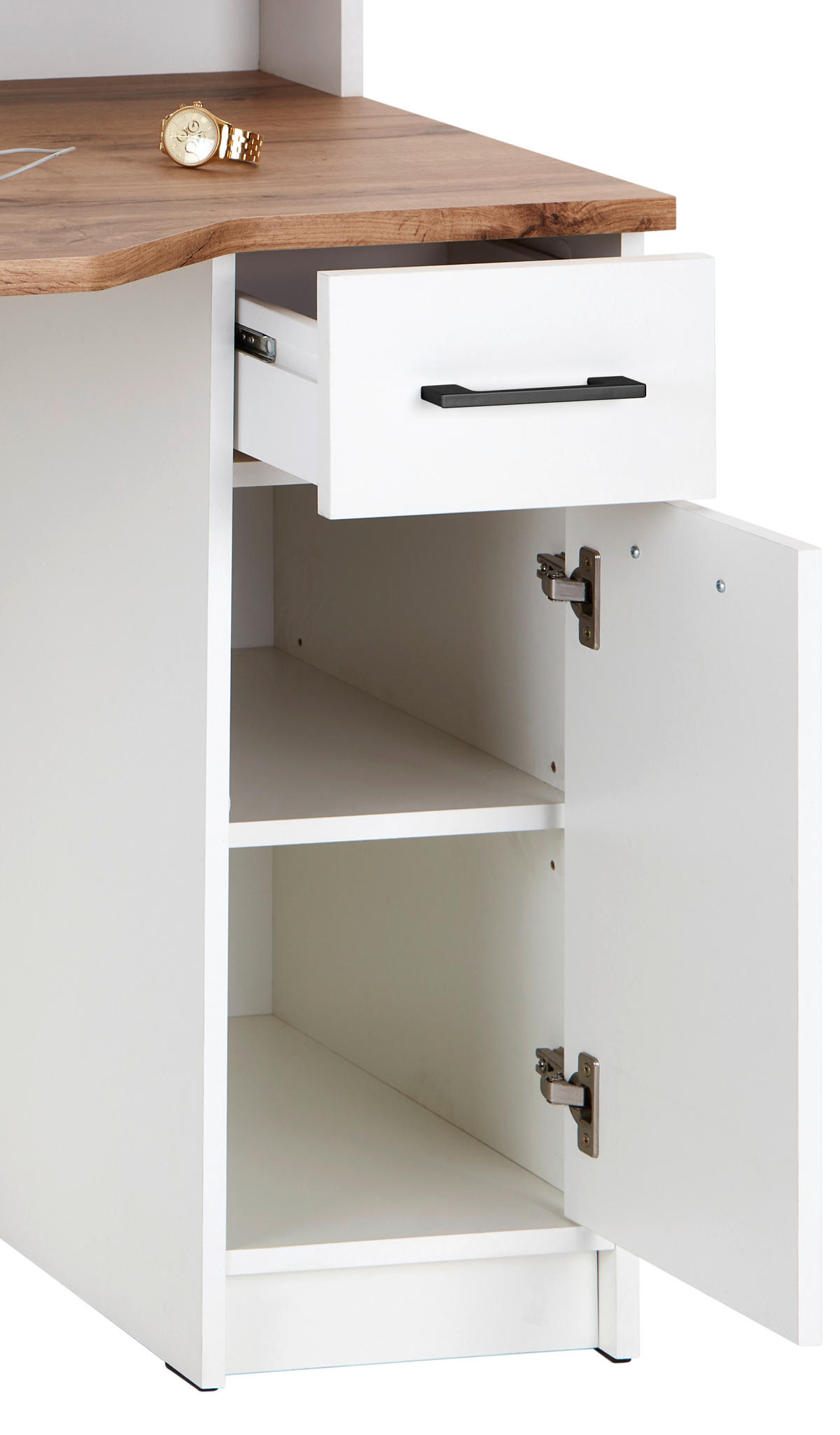 PISALNA MIZA leseni material bela, barve hrasta  - črna/barve hrasta, Moderno, umetna masa/leseni material (150/91/68cm) - Carryhome