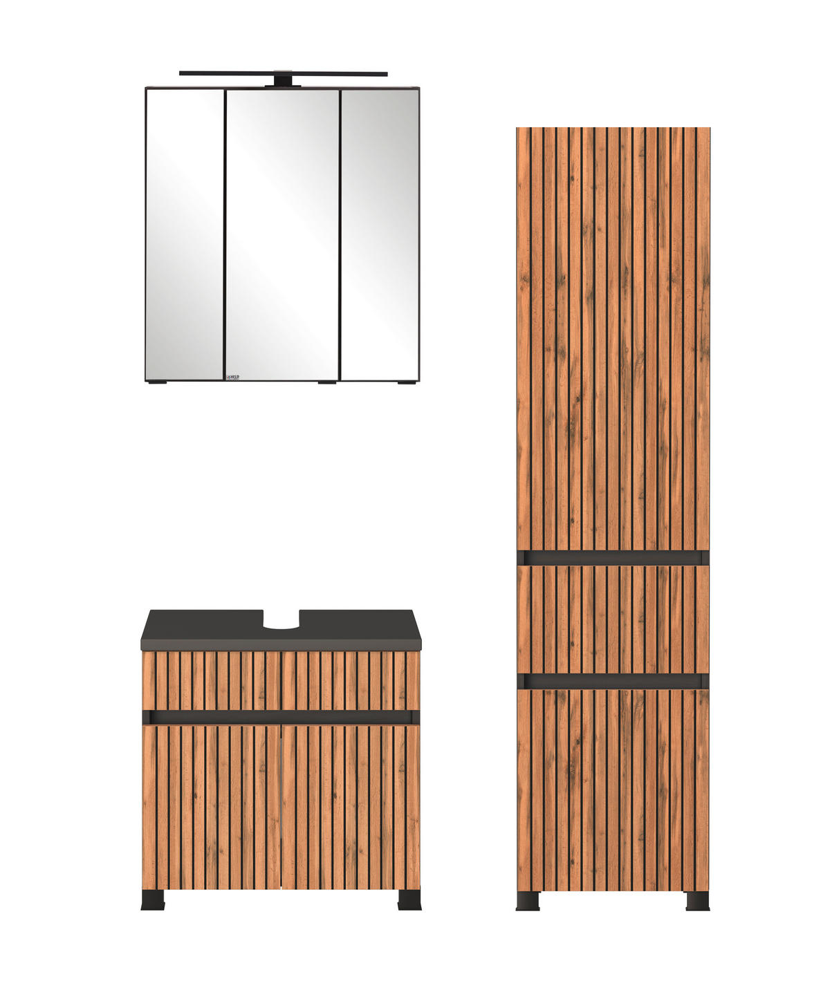 BADEZIMMER  in 100 cm  - Eiche Wotan/Graphitfarben, KONVENTIONELL, Glas/Holzwerkstoff (100cm) - Xora
