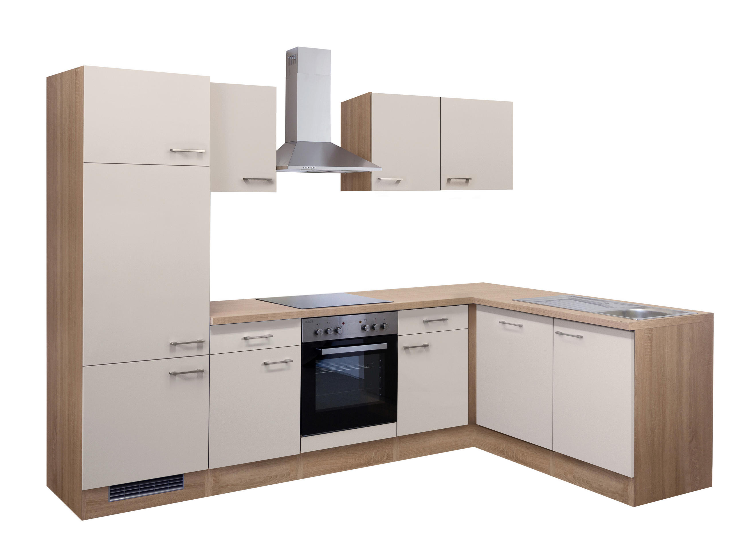 ECKKÜCHE 280/170 cm  in Sonoma Eiche, Kaschmir  - Kaschmir/Edelstahlfarben, MODERN, Holzwerkstoff/Metall (280/170cm) - FlexWell