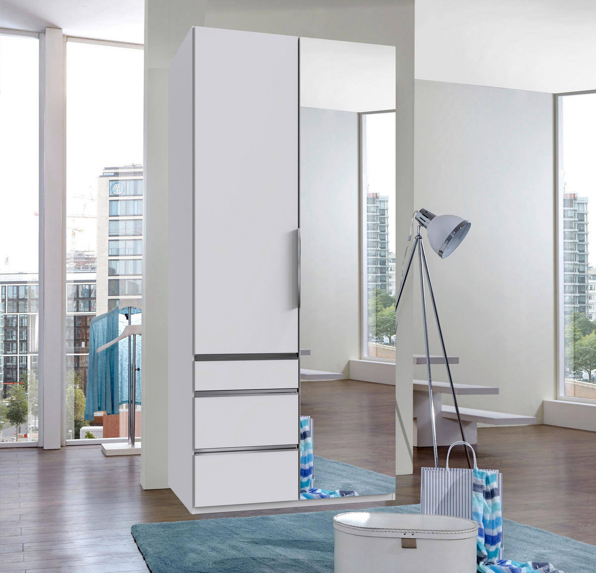 DREHTÜRENSCHRANK  in Weiß  - Chromfarben/Weiß, KONVENTIONELL, Glas/Holzwerkstoff (100/216/58cm) - MID.YOU