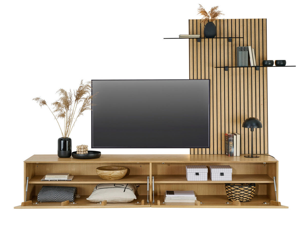 WOHNWAND 2-teilig  in Eichefarben  242/160/50 cm  - Eichefarben, Design, Glas/Holz (242/160/50cm) - Dieter Knoll