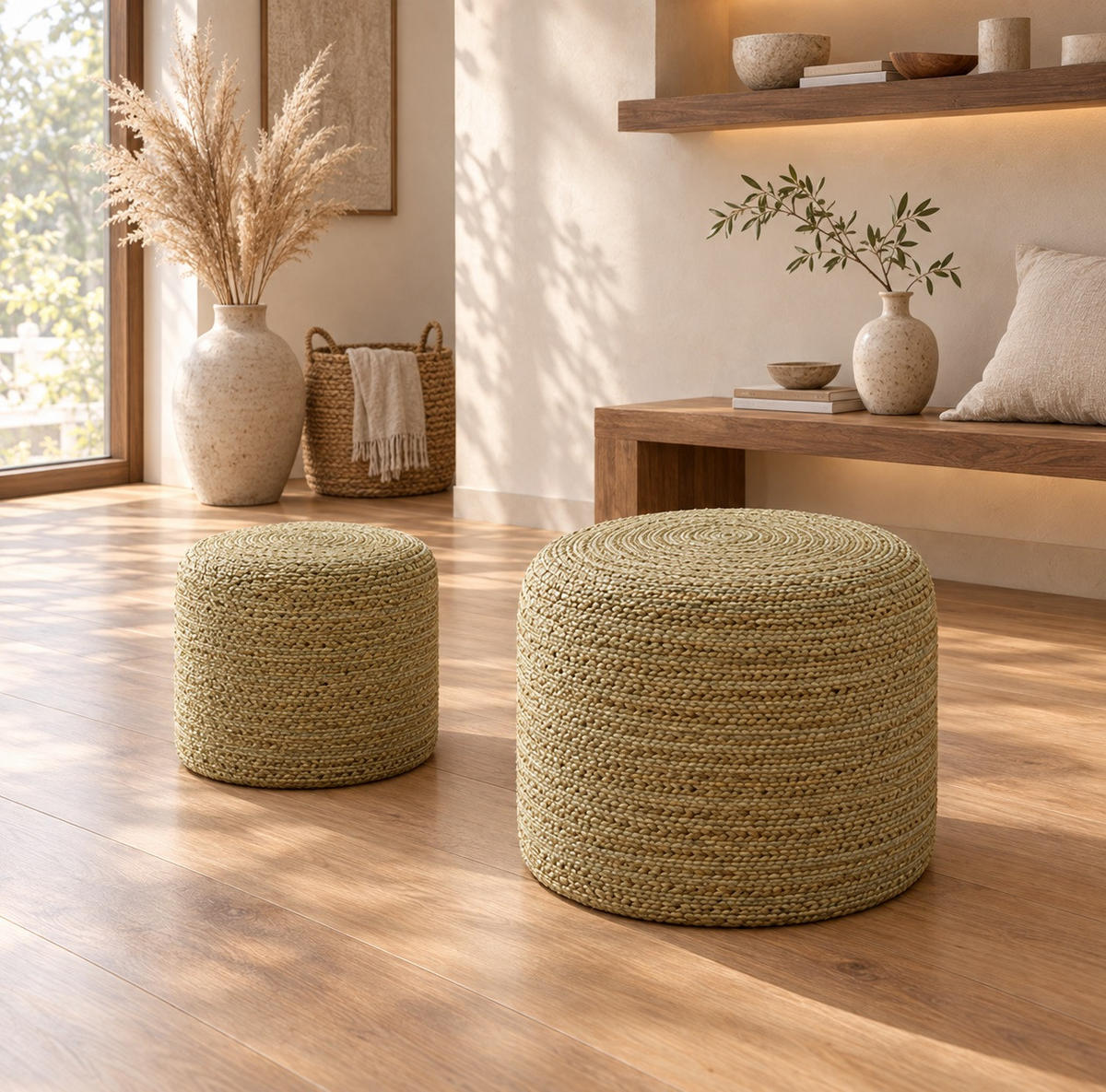 TABURE IZ BLAGA, tekstil naravne barve  - naravne barve, Trendi, tekstil (45/45/35cm) - Linea Natura