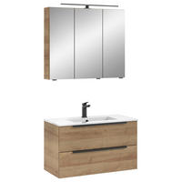 BADEZIMMER 2-teilig  in 81 cm  - Eichefarben/Schwarz, Natur, Glas/Keramik (81cm) - Sadena