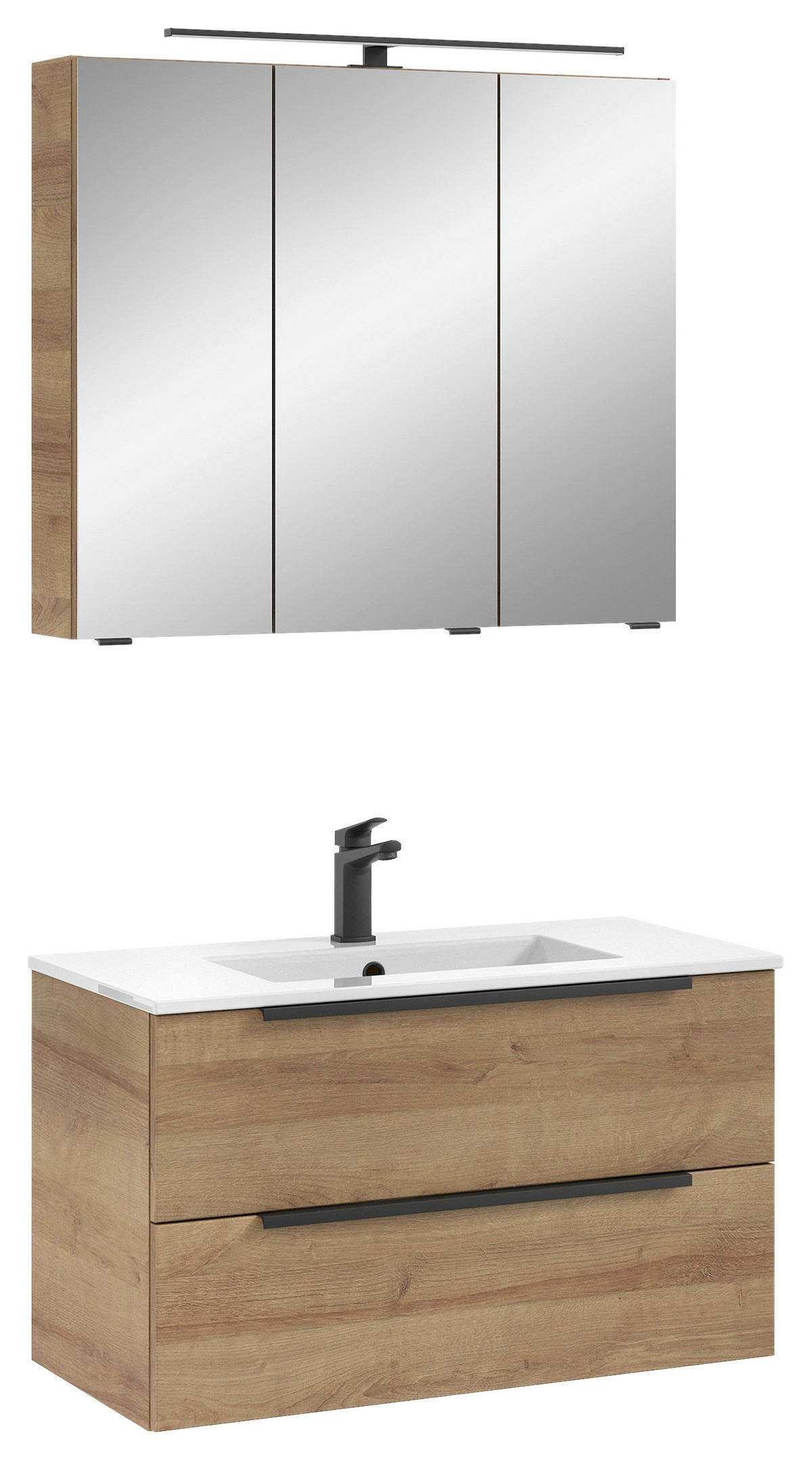 BADEZIMMER 2-teilig  in 81 cm  - Eichefarben/Schwarz, Natur, Glas/Keramik (81cm) - Sadena
