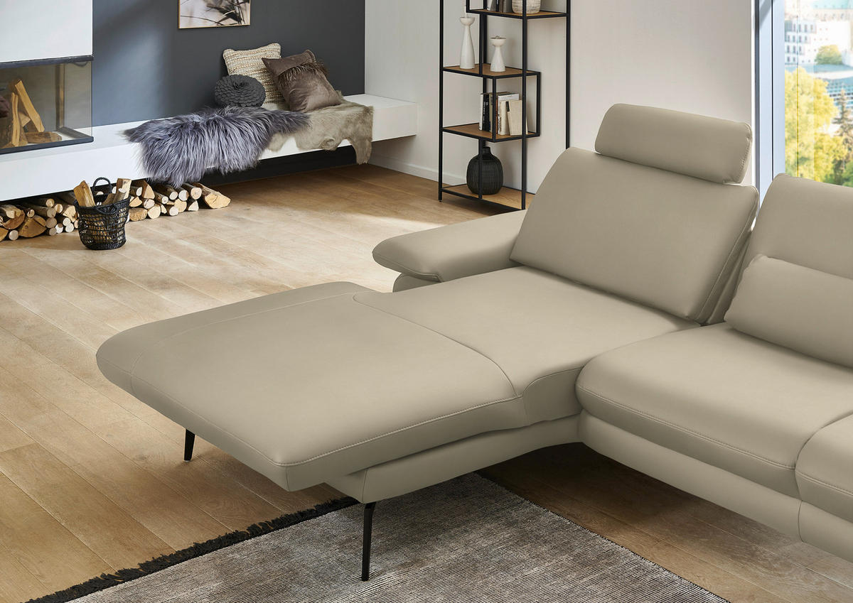 ECKSOFA in Echtleder Creme, Naturfarben  - Creme/Schwarz, Design, Leder/Metall (180/310cm) - Dieter Knoll