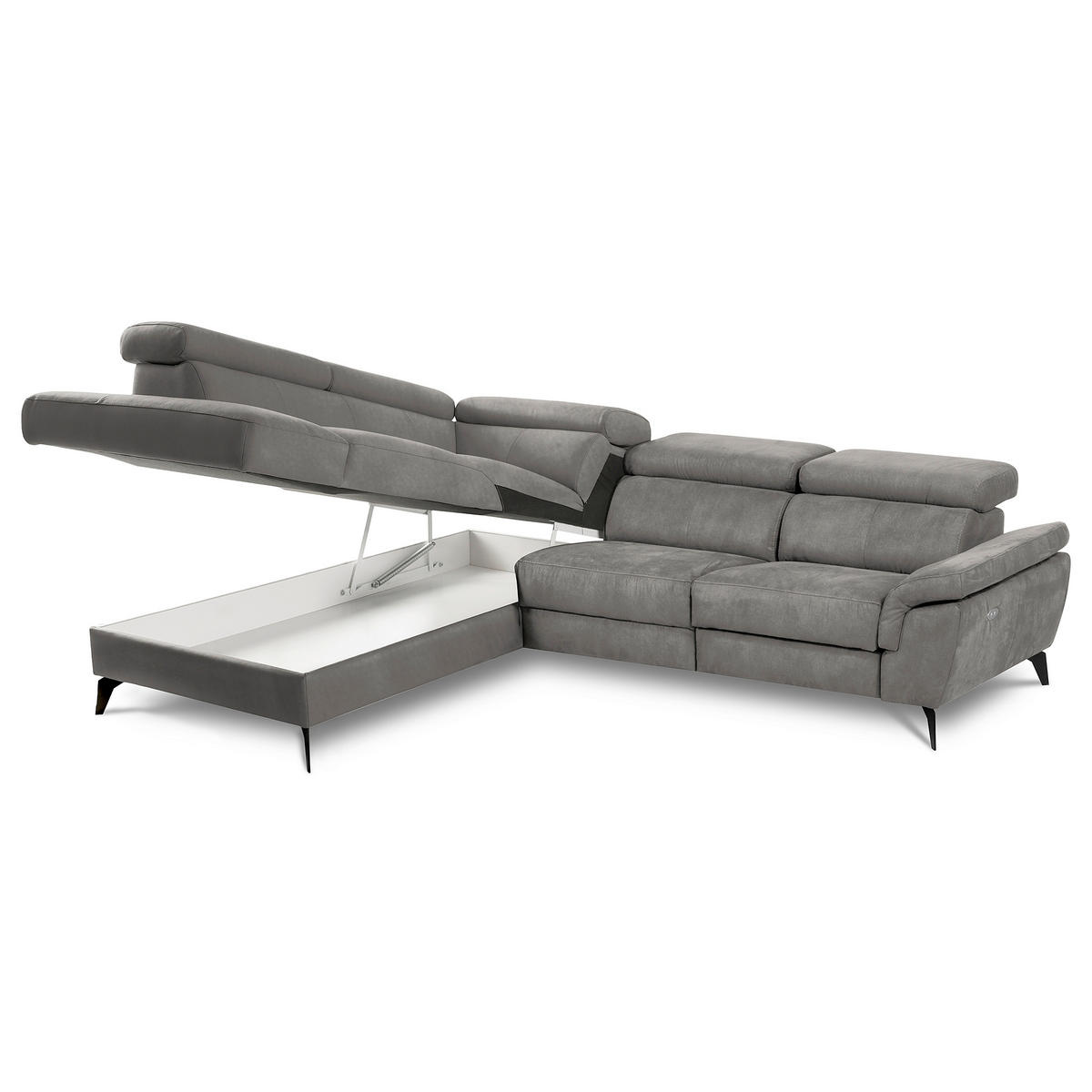 ECKSOFA SONO Anthrazit Lederlook Bettkasten, Armteilverstellung, Kopfteilverstellung  - Anthrazit/Schwarz, Design, Textil/Metall (210/265cm) - Livetastic