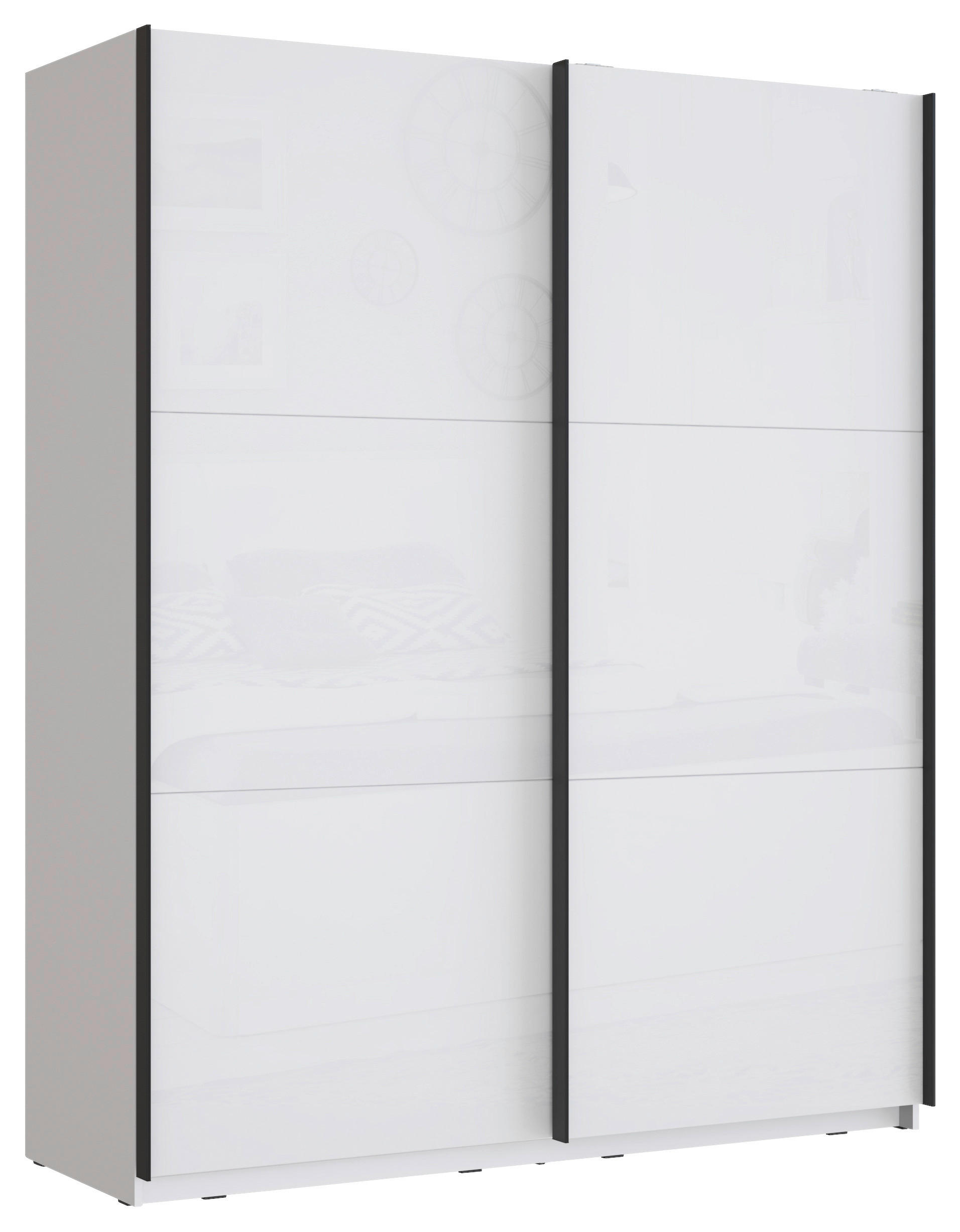SKRIŇA S POS. DVER. – HOR.VED, biela, biela s vysokým leskom, 170,3/209,7/61,2 cm - čierna/biela, Modern, kov/kompozitné drevo (170,3/209,7/61,2cm) - home24
