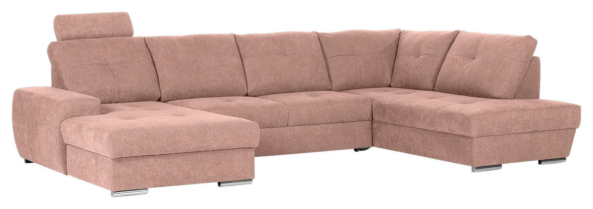 WOHNLANDSCHAFT in Flachgewebe Altrosa  - Chromfarben/Altrosa, Konventionell, Kunststoff/Textil (180/338/217cm) - Hom`in