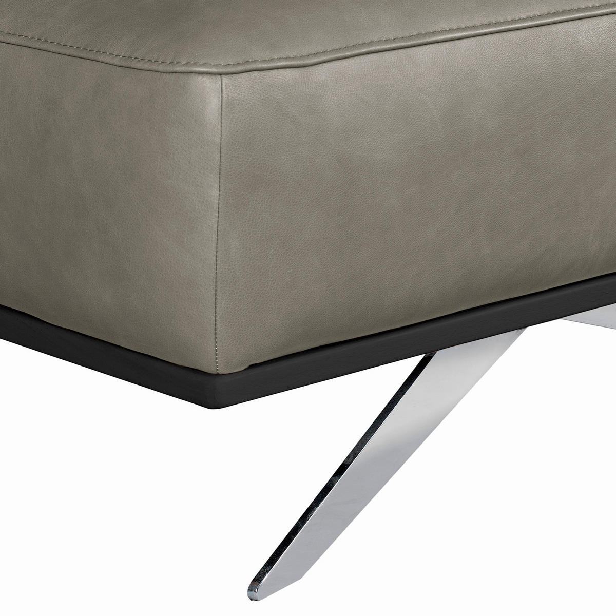 HOCKER in Leder Grau  - Chromfarben/Grau, Design, Leder/Metall (95/46/80cm) - Livetastic