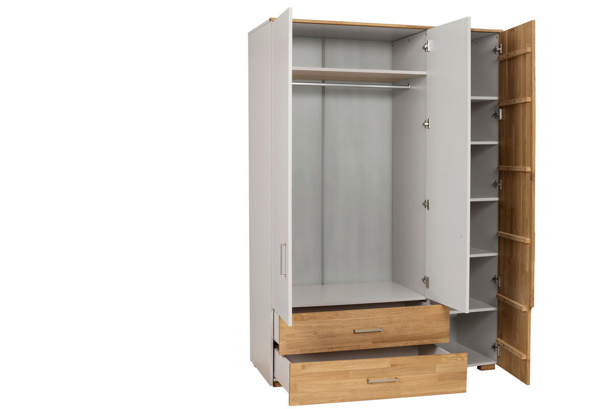 DREHTÜRENSCHRANK 3-türig Eiche massiv Grau, Eichefarben  - Eichefarben/Silberfarben, KONVENTIONELL, Holz/Holzwerkstoff (145/212/60cm) - Cantus