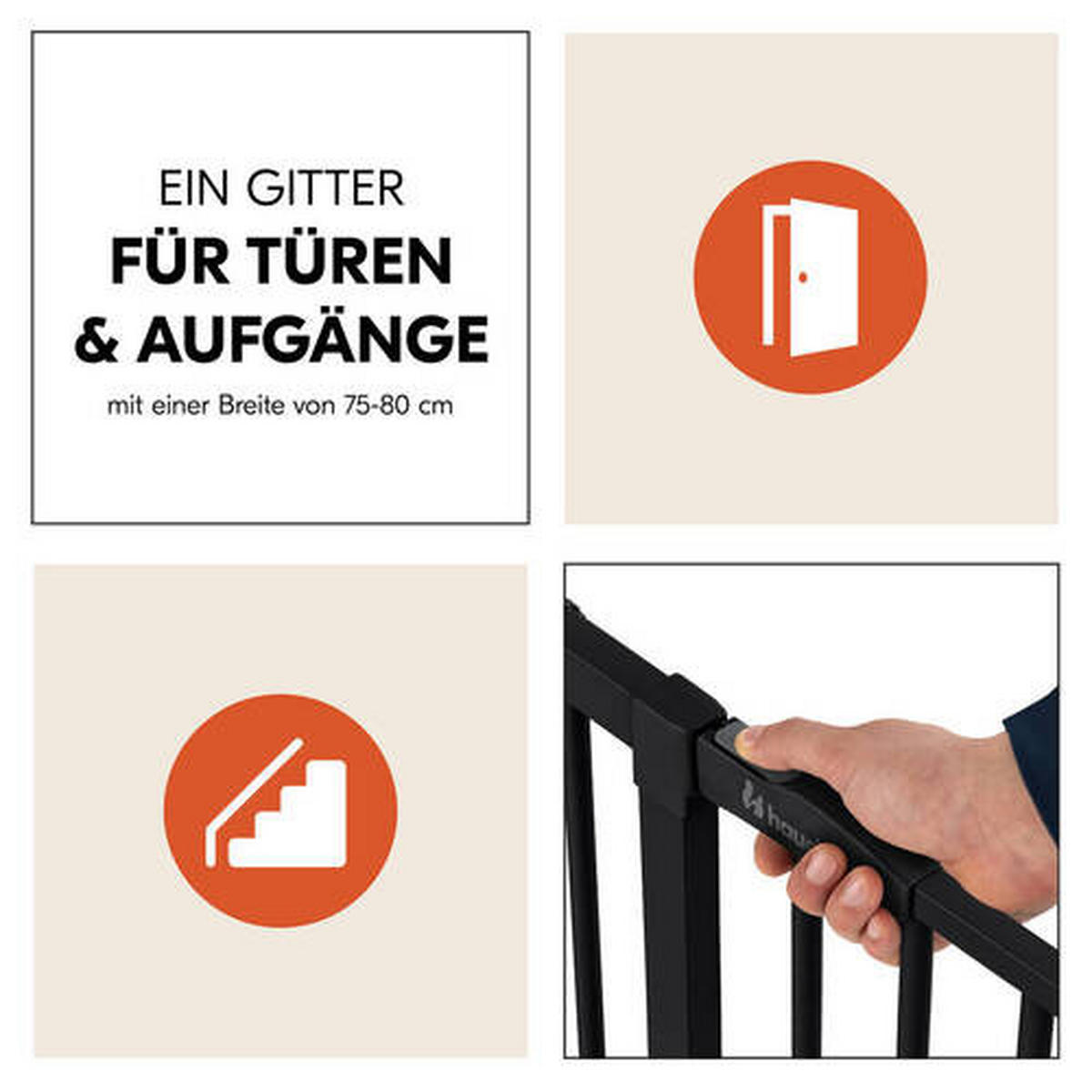 TREPPENSCHUTZGITTER  - Schwarz, Basics, Kunststoff/Metall (75 - 80/77/4cm) - Hauck