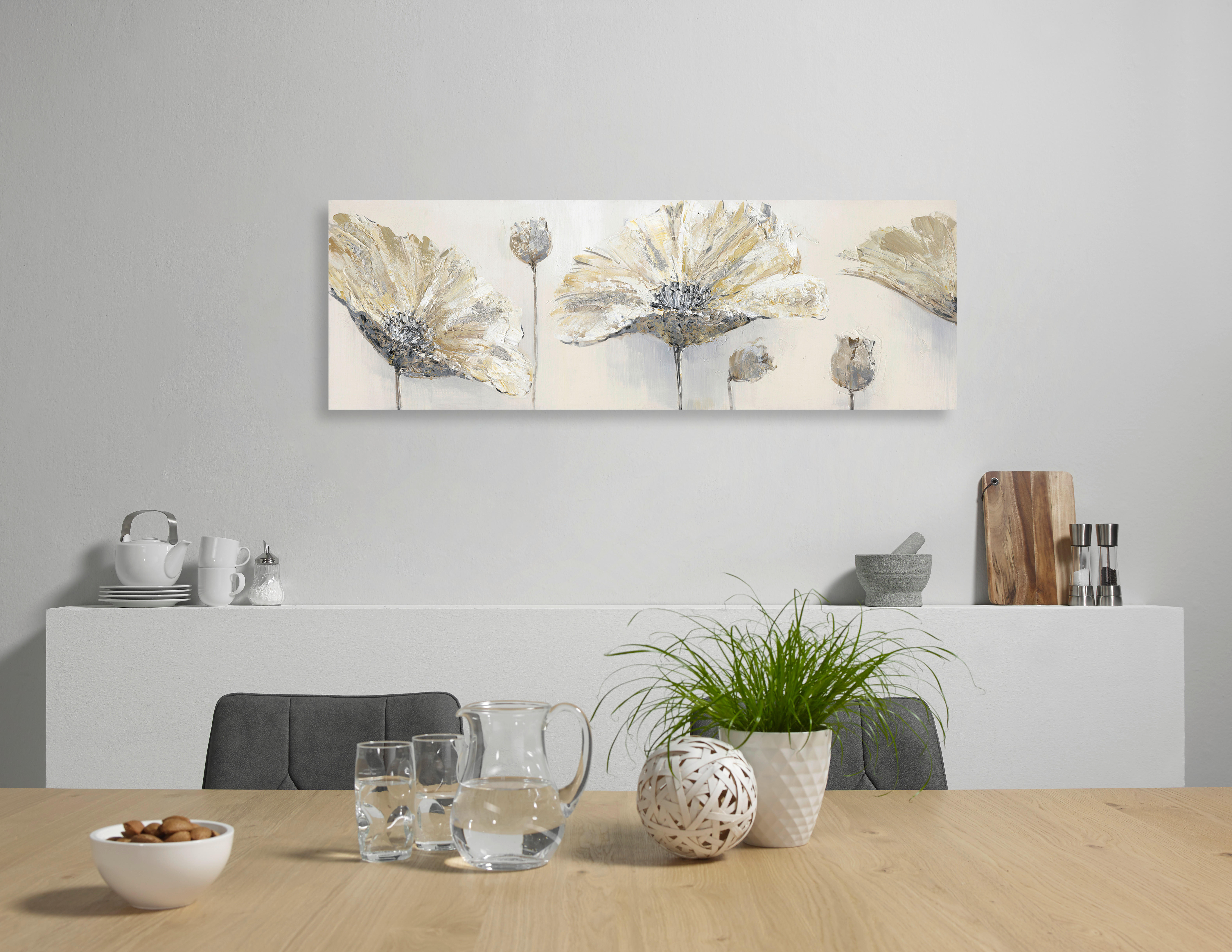 OLEJOMAĽBA, kvety, 150/55 cm  - hnedá/sivá, Lifestyle, drevo/textil (150/55cm) - Monee