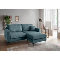 ECKSOFA in Cord Petrol  - Petrol/Schwarz, Basics, Textil/Metall (204/153cm) - Livetastic