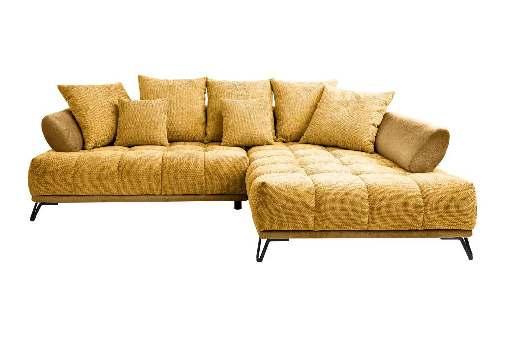 HÖRNSOFFA i chenille currygul  - currygul/svart, Modern, metall/textil (262/184cm) - MID.YOU