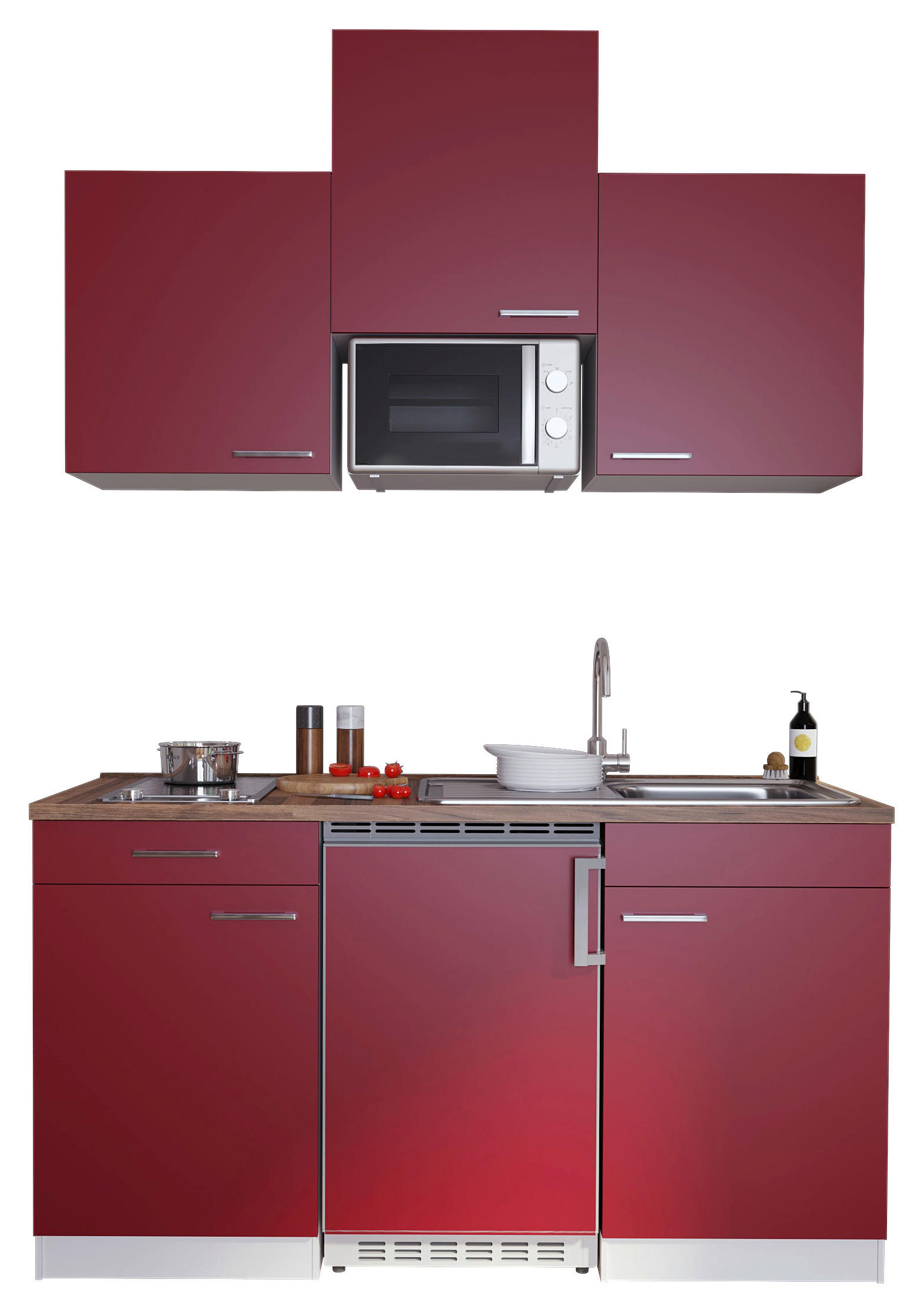 MINIKÜCHE 150 cm   in Rot  - Edelstahlfarben/Rot, Basics, Holzwerkstoff/Kunststoff (150cm) - Respekta