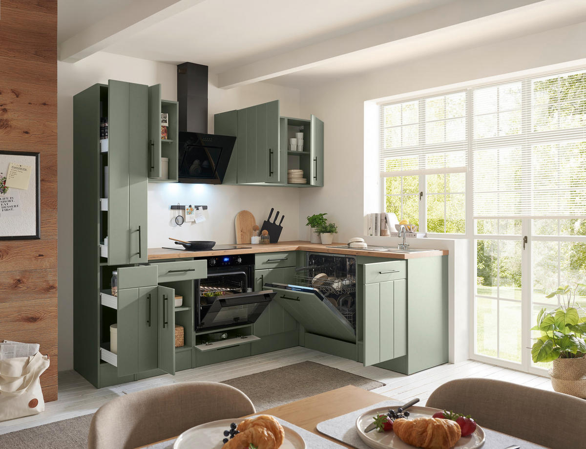 HÖRNKÖK 250/172 cm  i vildek, vassgrön  - vassgrön/vildek, Trend, metall/trämaterial (250/172cm) - Respekta