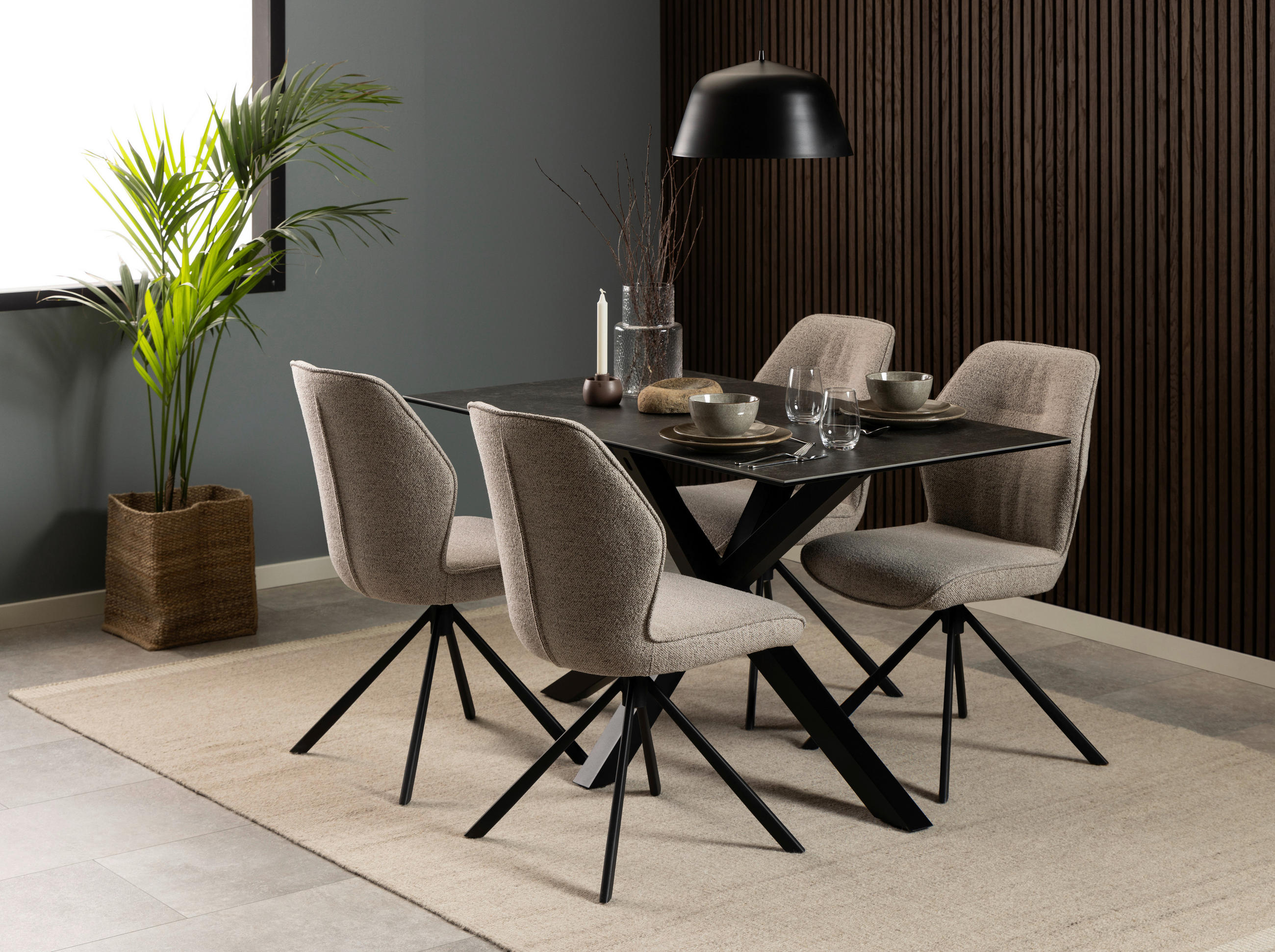 STUHL Webstoff Beige  - Beige/Schwarz, Design, Textil/Metall (51/88,5/61,5cm) - MID.YOU