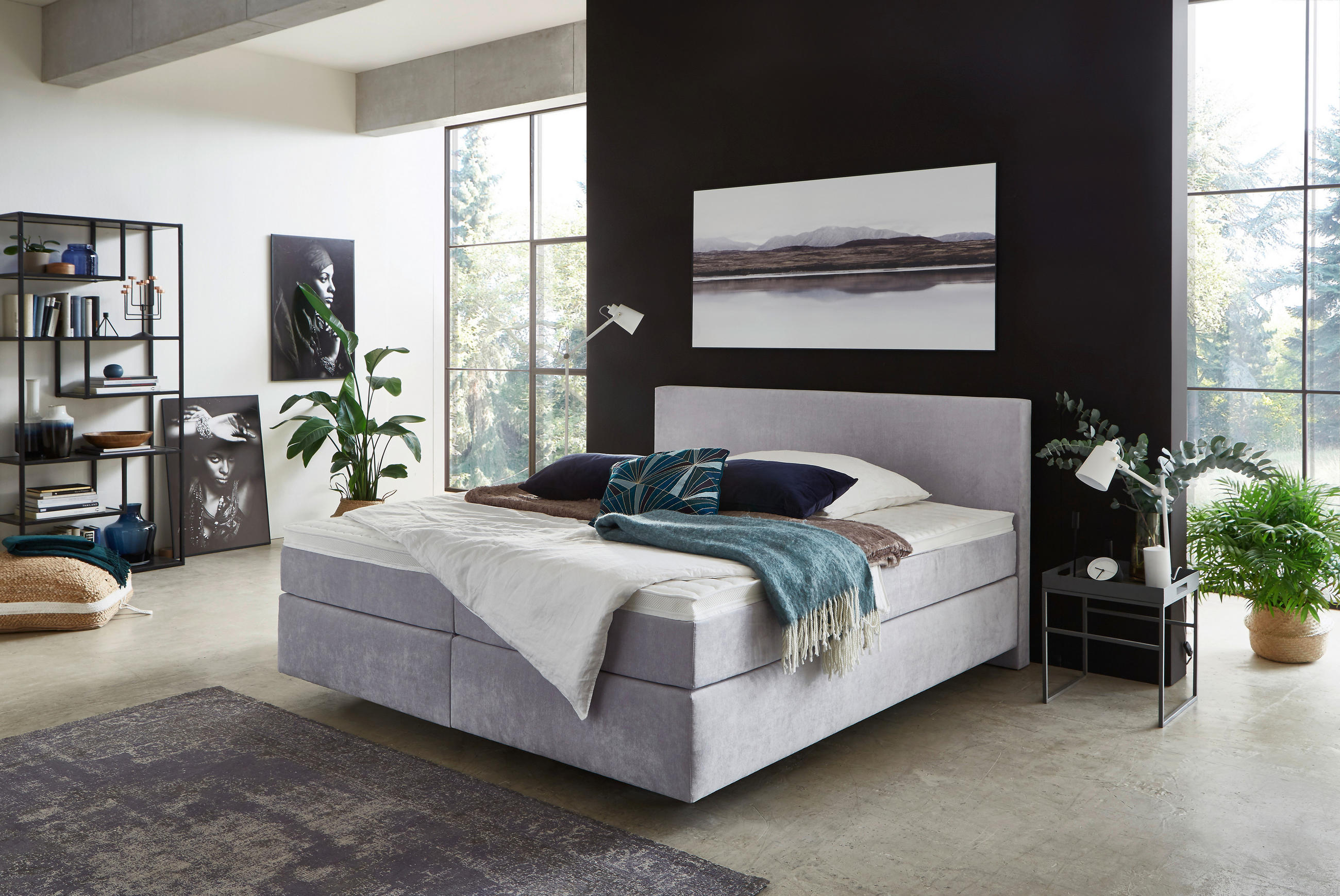 BOXSPRINGBETT 160/200 cm  in Pastellblau  - Pastellblau/Schwarz, Konventionell, Kunststoff/Textil (160/200cm) - Hom`in