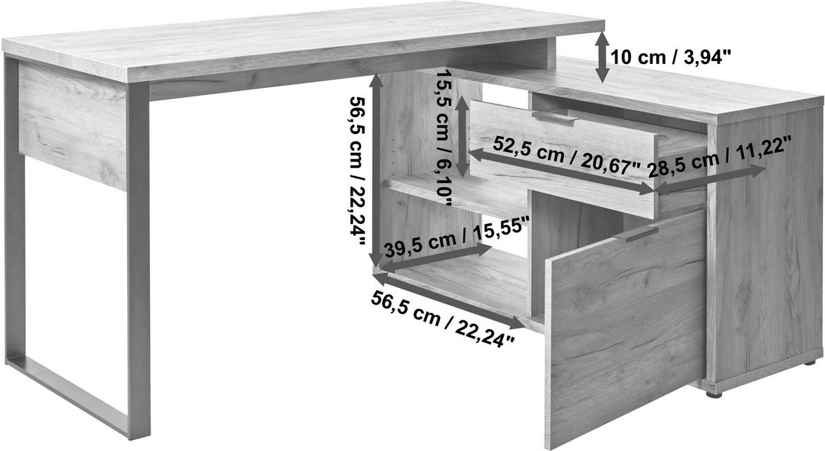 ECKSCHREIBTISCH 150/120/76 cm  in Anthrazit, Eichefarben  - Eichefarben/Anthrazit, MODERN, Holzwerkstoff/Metall (150/120/76cm) - Livetastic