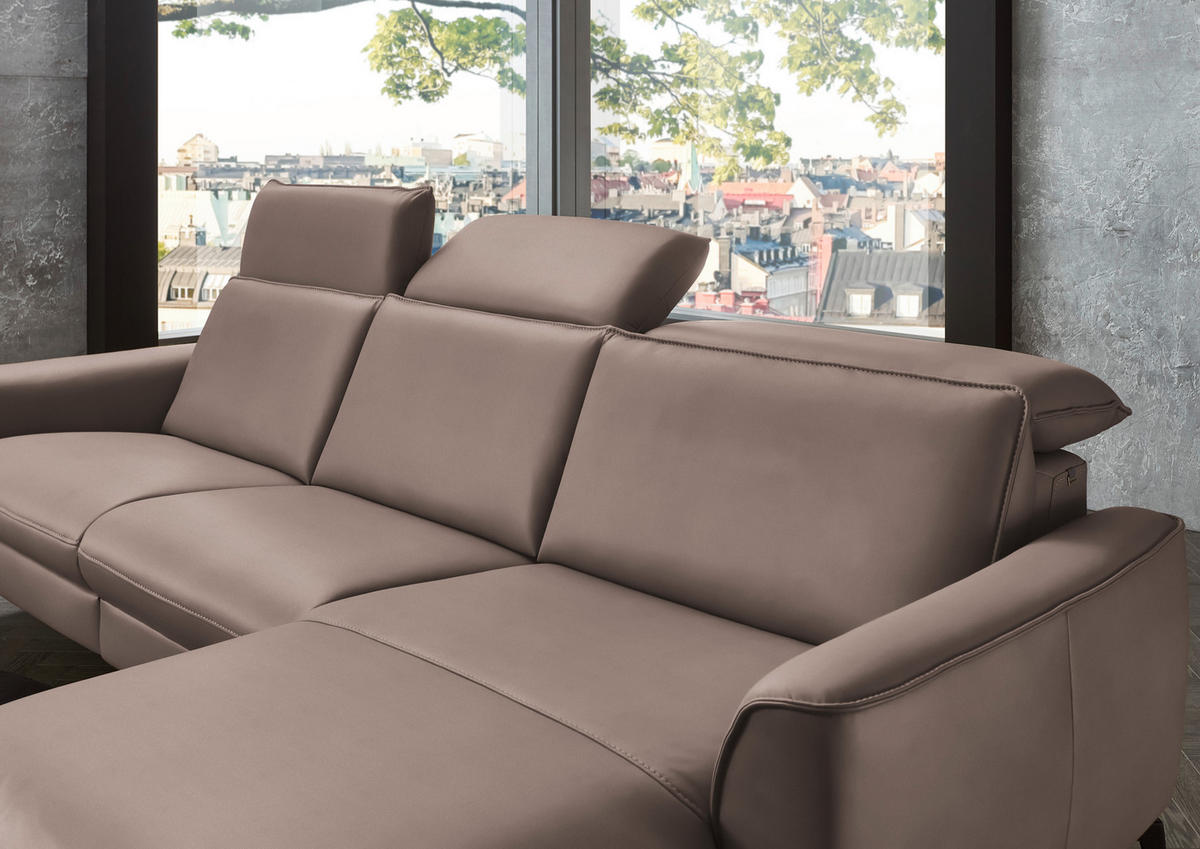 ECKSOFA in Echtleder Taupe  - Taupe/Schwarz, Natur, Leder/Metall (281/168cm) - Valdera