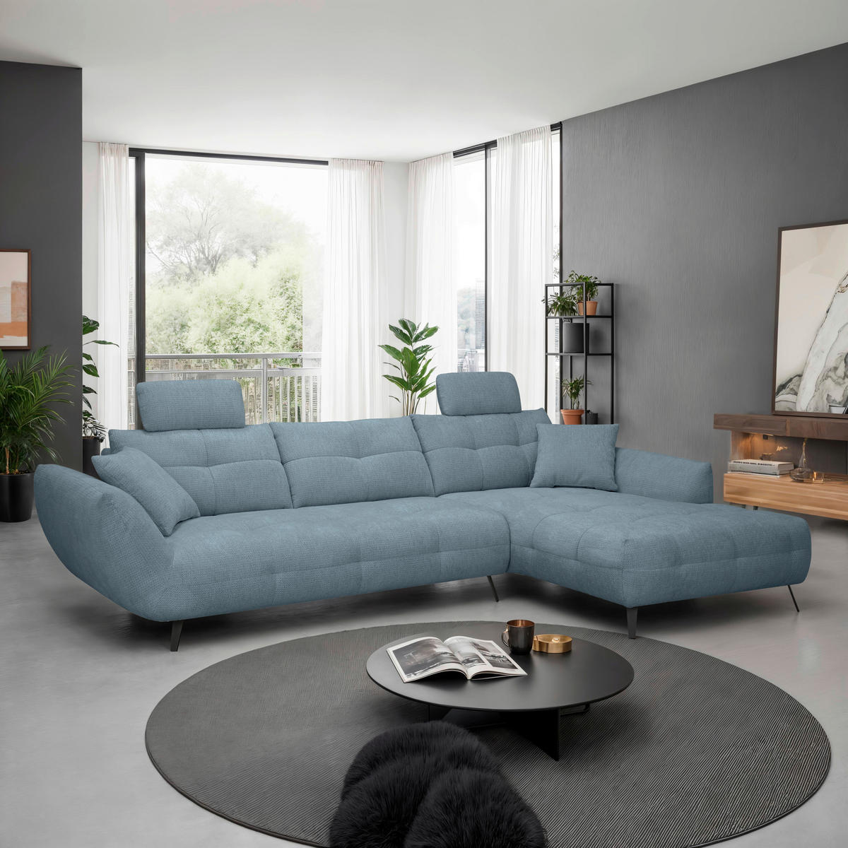 KOPFSTÜTZE - Blaugrau, KONVENTIONELL, Textil (55/28/18cm) - Hom`in