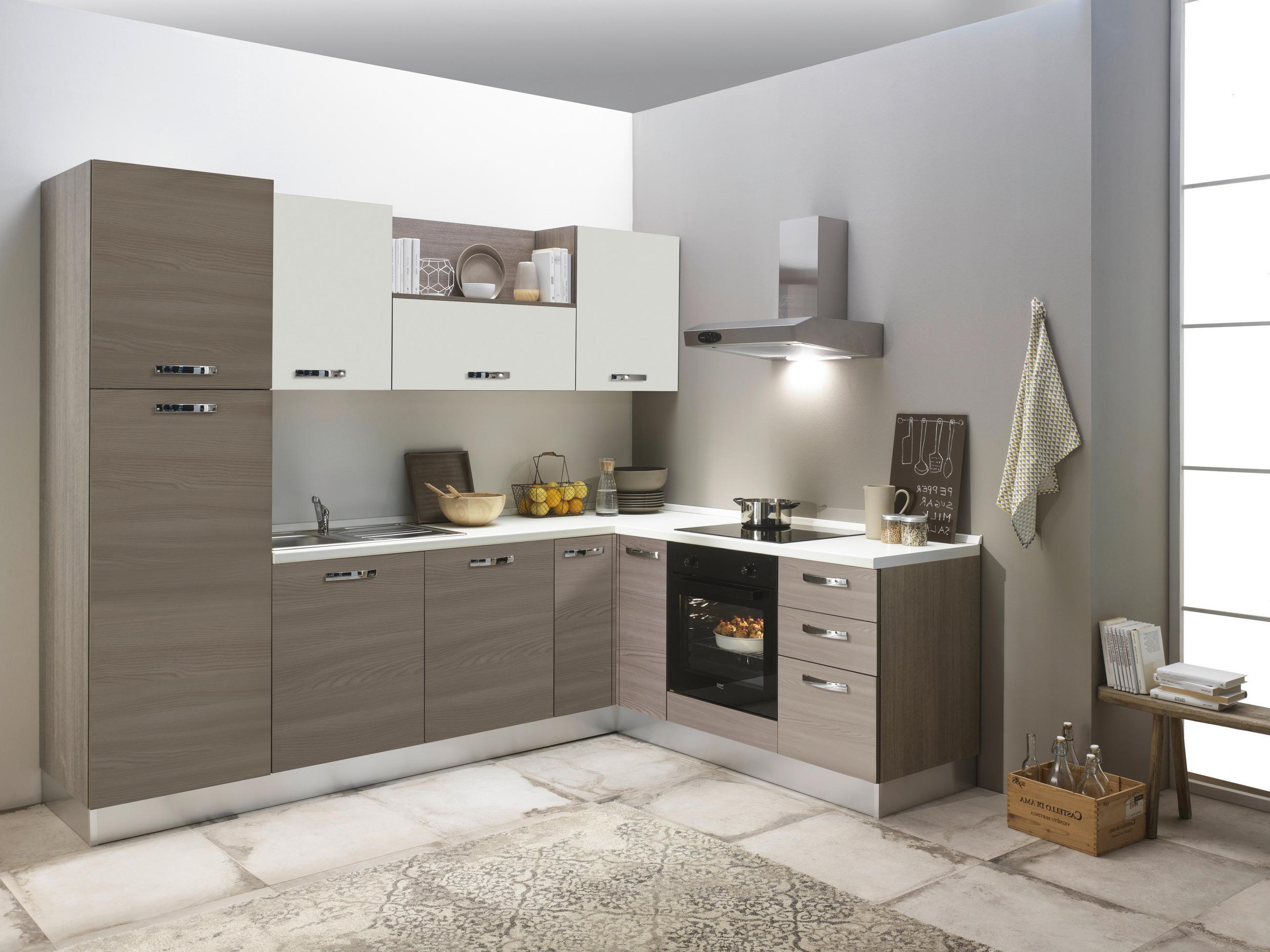 ECKKÜCHE 270/195 cm  in Eichefarben, Ulmefarben  - Ulmefarben/Edelstahlfarben, LIFESTYLE, Holzwerkstoff/Kunststoff (270/195cm) - MID.YOU