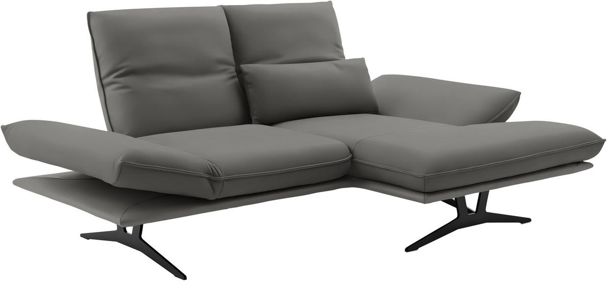 ECKSOFA in Echtleder Hellgrau  - Hellgrau/Schwarz, Design, Leder/Metall (210/130cm) - Dieter Knoll