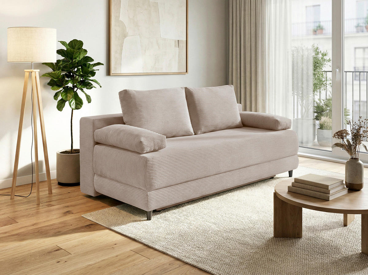 SCHLAFSOFA  mit Liegefunktion, Schlafen auf Sitzhöhe, Rücken echt Cord Taupe  - Taupe/Schwarz, KONVENTIONELL, Holz/Textil (196/96/103cm) - Carryhome