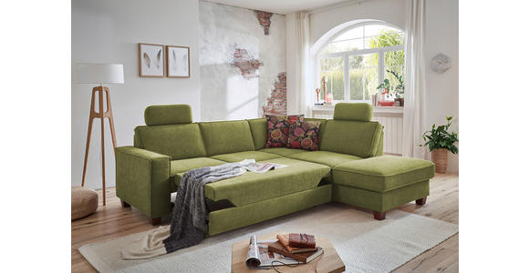 ECKSOFA Dunkelgrün Flachgewebe, Chenille  - Dunkelgrün/Nussbaumfarben, KONVENTIONELL, Holz/Textil (236/213cm) - Cantus