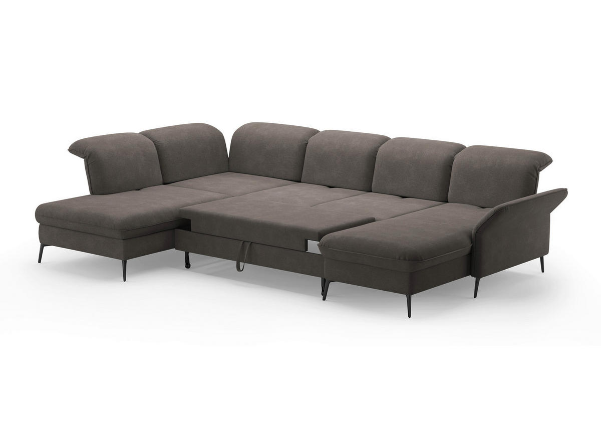 WOHNLANDSCHAFT in Flachgewebe Graphitfarben  - Schwarz/Graphitfarben, KONVENTIONELL, Textil/Metall (231/359/198cm) - Sit & More