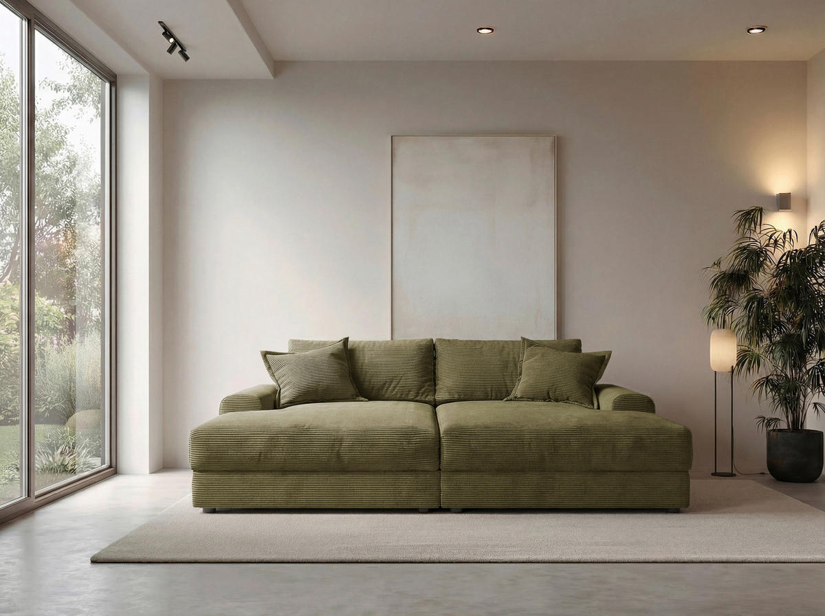 BIGSOFA Cord Olivgrün  - Schwarz/Olivgrün, MODERN, Kunststoff/Textil (234/93/190cm) - Carryhome