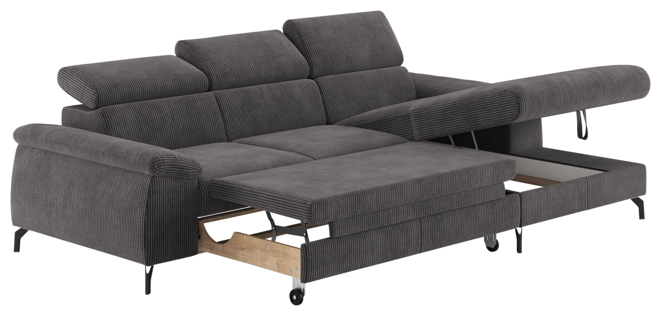 ECKSOFA Anthrazit Cord  - Anthrazit/Schwarz, Design, Textil/Metall (244/166cm) - Livetastic