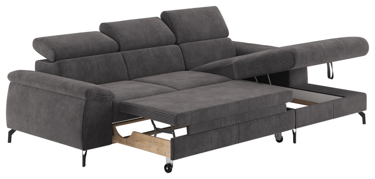ECKSOFA in Cord Anthrazit  - Anthrazit/Schwarz, Design, Textil/Metall (244/166cm) - Livetastic