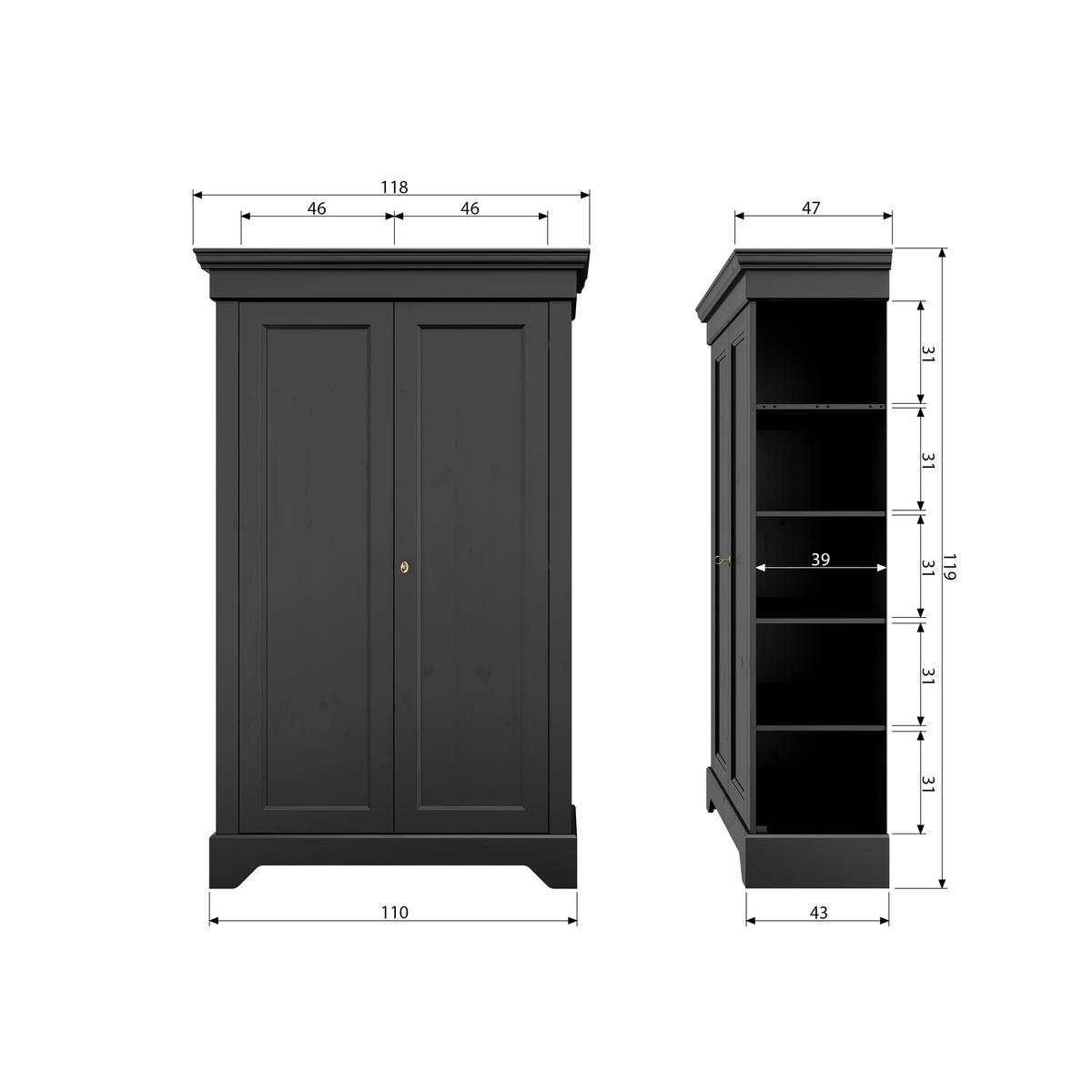 KOMMODE Isabel  in 118/191/47 cm  - Schwarz, Design, Holz/Metall (118/191/47cm) - Livetastic