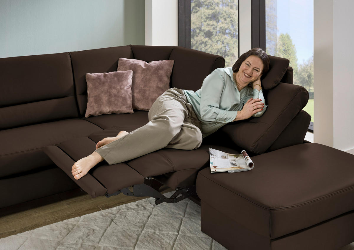 ECKSOFA Echtleder Dunkelbraun  - Dunkelbraun/Schwarz, Konventionell, Leder/Metall (290/249cm) - Beldomo Premium