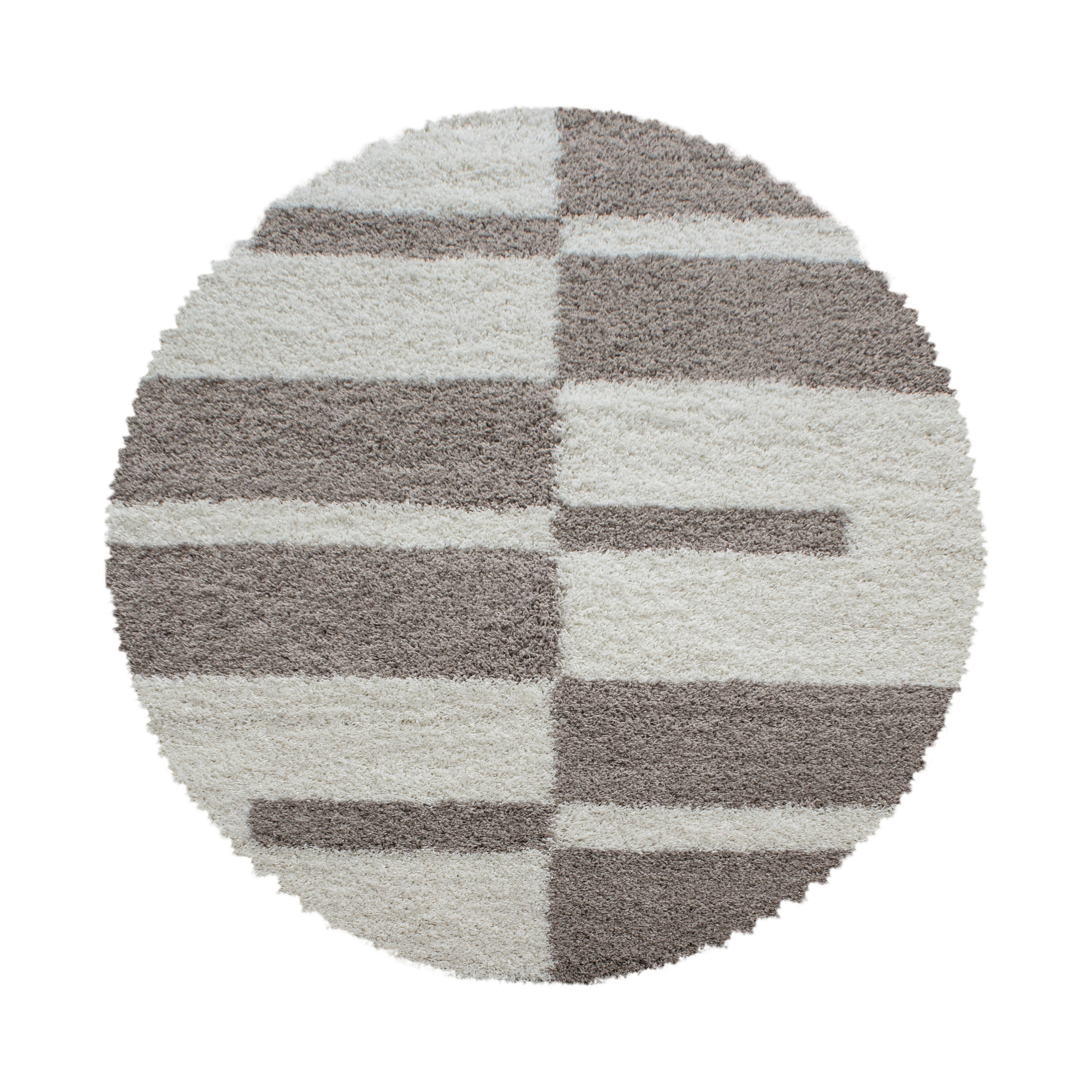 TEPPICH Hochflor Shaggy Karo Design Polypropylen Wohnzimmer Beige Rund 160x160 - Beige, Textil (160/160cm) - KADIMA DESIGN