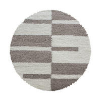 TEPPICH Hochflor Shaggy Karo Design Polypropylen Wohnzimmer Beige Rund 160x160 - Beige, Textil (160/160cm) - KADIMA DESIGN