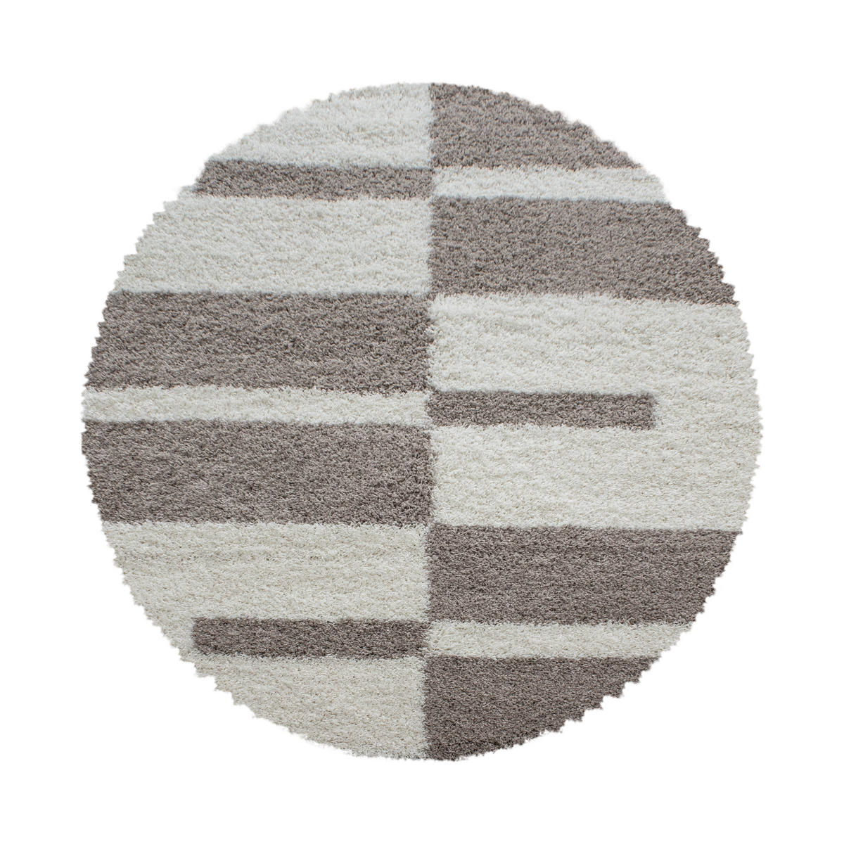 TEPPICH Hochflor Shaggy Karo Design Polypropylen Wohnzimmer Beige Rund 160x160 - Beige, Textil (160/160cm) - KADIMA DESIGN