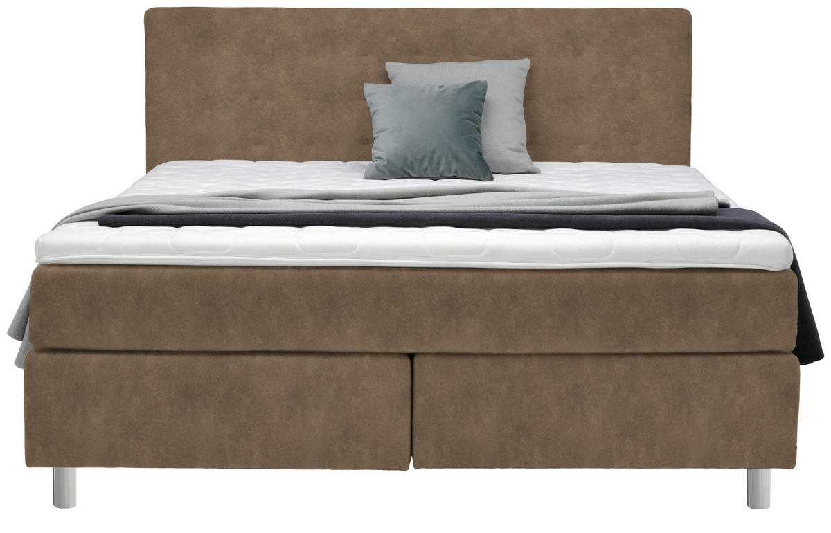 BOXSPRINGBETT 200/200 cm  in Braun  - Chromfarben/Braun, KONVENTIONELL, Kunststoff/Textil (200/200cm) - Voleo