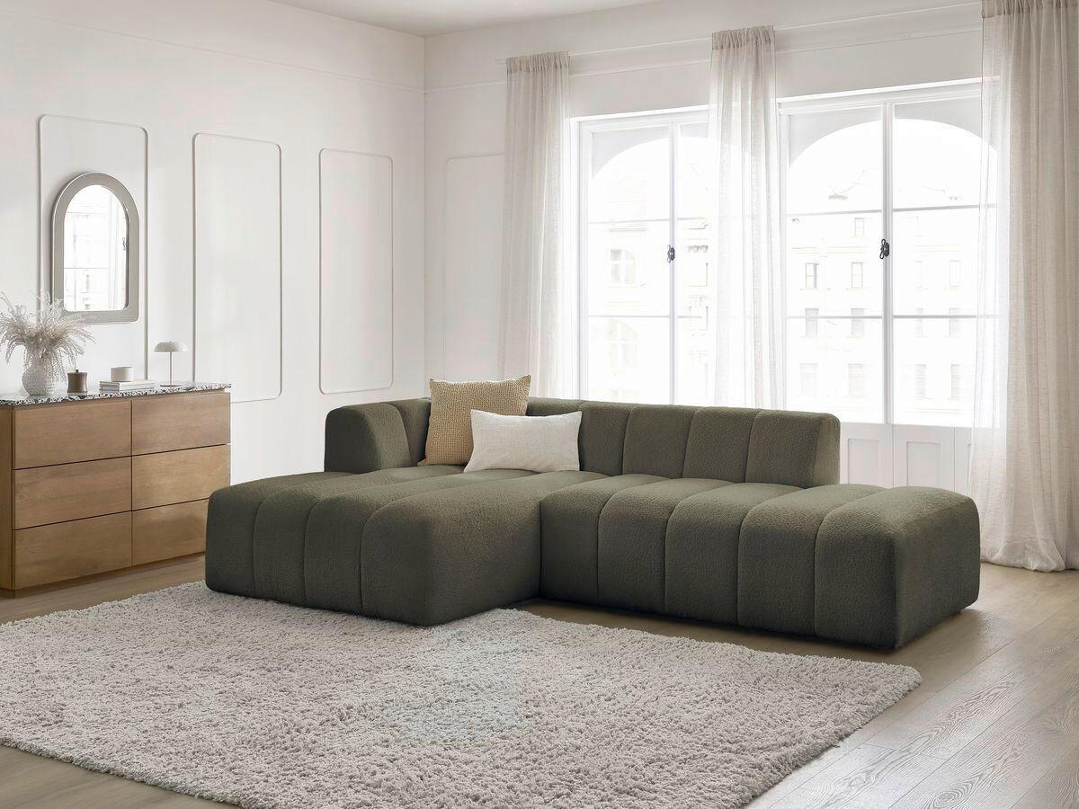 ECKSOFA  ANNECY Grün Bouclé  - Schwarz/Grün, MODERN, Kunststoff/Textil (170/262cm)