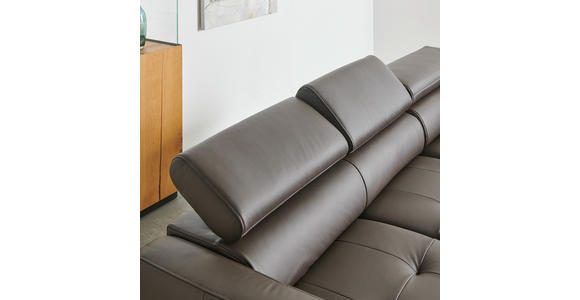 ECKSOFA Dunkelbraun Echtleder - Dunkelbraun/Schwarz, Design, Leder/Holz (252/220cm) - Novel