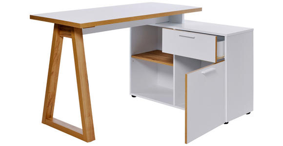 ECKSCHREIBTISCH 120-130/55-95/76,2 cm in Weiß, Eichefarben - Eichefarben/Weiß, MODERN, Holzwerkstoff/Metall (120-130/55-95/76,2cm) - Novel