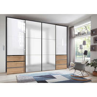Dulap Cu Uși Culisante, 300/236/65 cm, culoare lemn stejar, alb lucios intens - alb/culoare crom, Modern, sticlă/metal (300/236/65cm) - Voleo