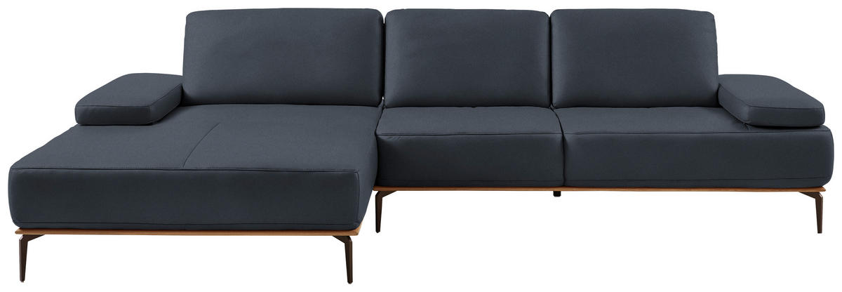 ECKSOFA in Echtleder Dunkelblau  - Bronzefarben/Dunkelblau, Design, Leder/Holz (176/314cm) - Valnatura