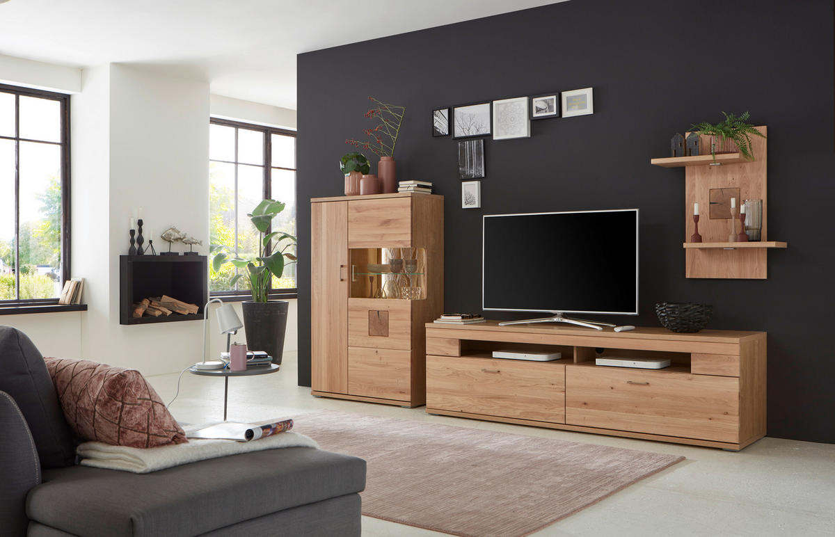 WOHNWAND  in Alteiche 317,1/171/50,2 cm  - Alteiche/Silberfarben, Konventionell, Glas/Holz (317,1/171/50,2cm) - Livetastic