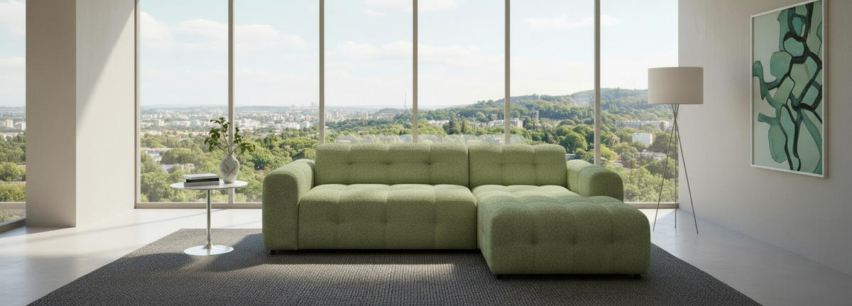 ECKSOFA RUNO Grün Bouclé  - Schwarz/Grün, Design, Kunststoff/Textil (270/175cm) - MID.YOU