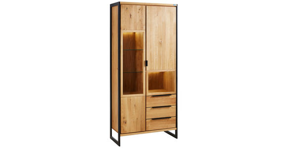 VITRINE Asteiche massiv Eichefarben - Eichefarben/Schwarz, Natur, Glas/Holz (90/197/41cm) - Linea Natura