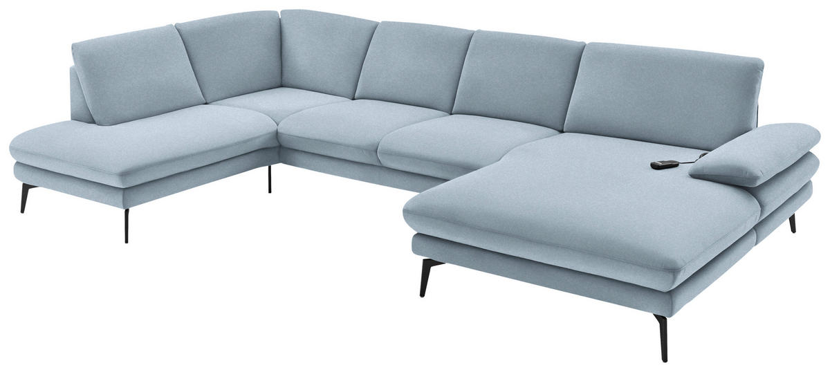 WOHNLANDSCHAFT Hellblau Webstoff  - Schwarz/Hellblau, Design, Textil/Metall (208/344/180cm) - Dieter Knoll